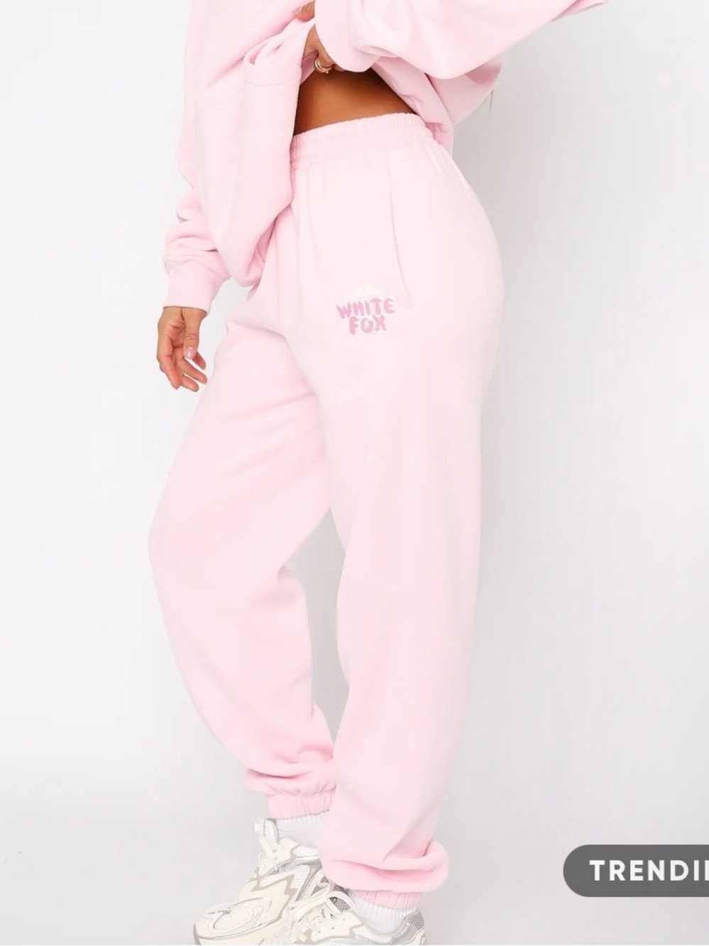 White Fox Boutique With Love Always Sweatpants in Baby Pink.